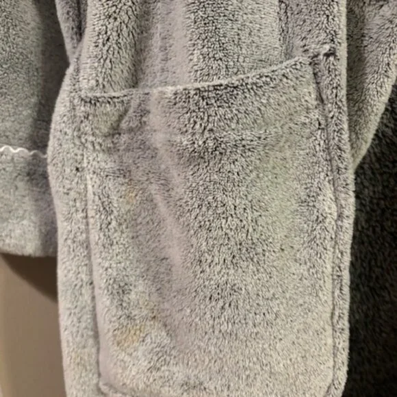 Oscar de la Renta Women's M Pale Gray Plush Long Robe 45" Long Sleeve Self Tie - Picture 11 of 11